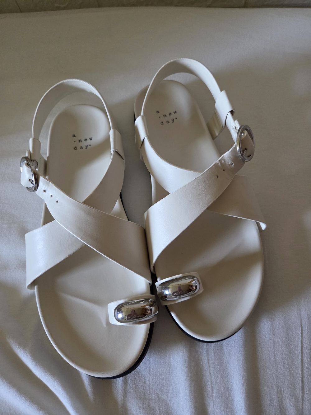 A New Day White Cross-Strap Buckle Sandals